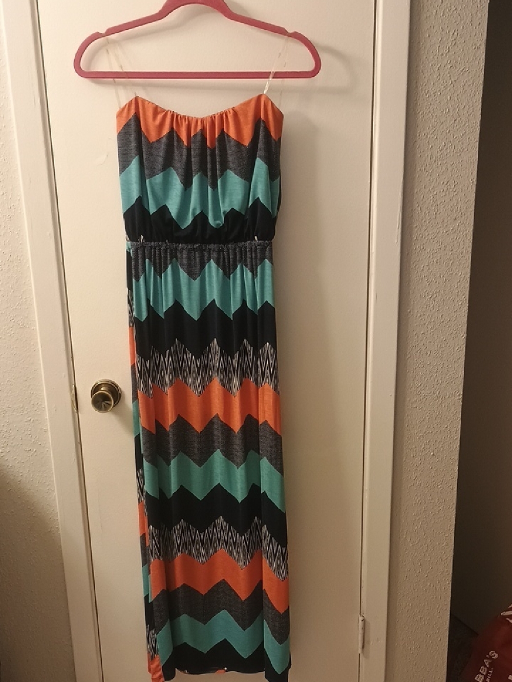 Chevron Stripe Maxi Dress in Teal, Orange & Black